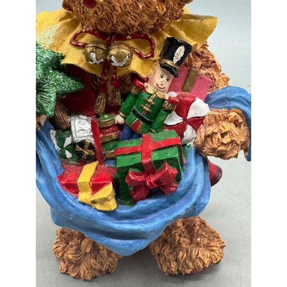 Christmas-Themed Teddy Bear Figurine Holding Gifts & Tree 9" Tall READ - Picture 2 of 9